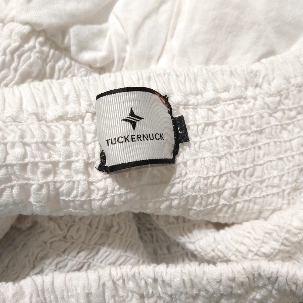 Tuckernuck Smocked Dress 100% Linen Puff Sleeves White Small S, Large L NWOT New - Picture 12 of 14